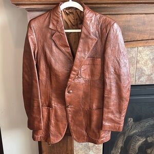 Vintage cognac brown leather blazer jacket classic quality western size 38 (S/M)
